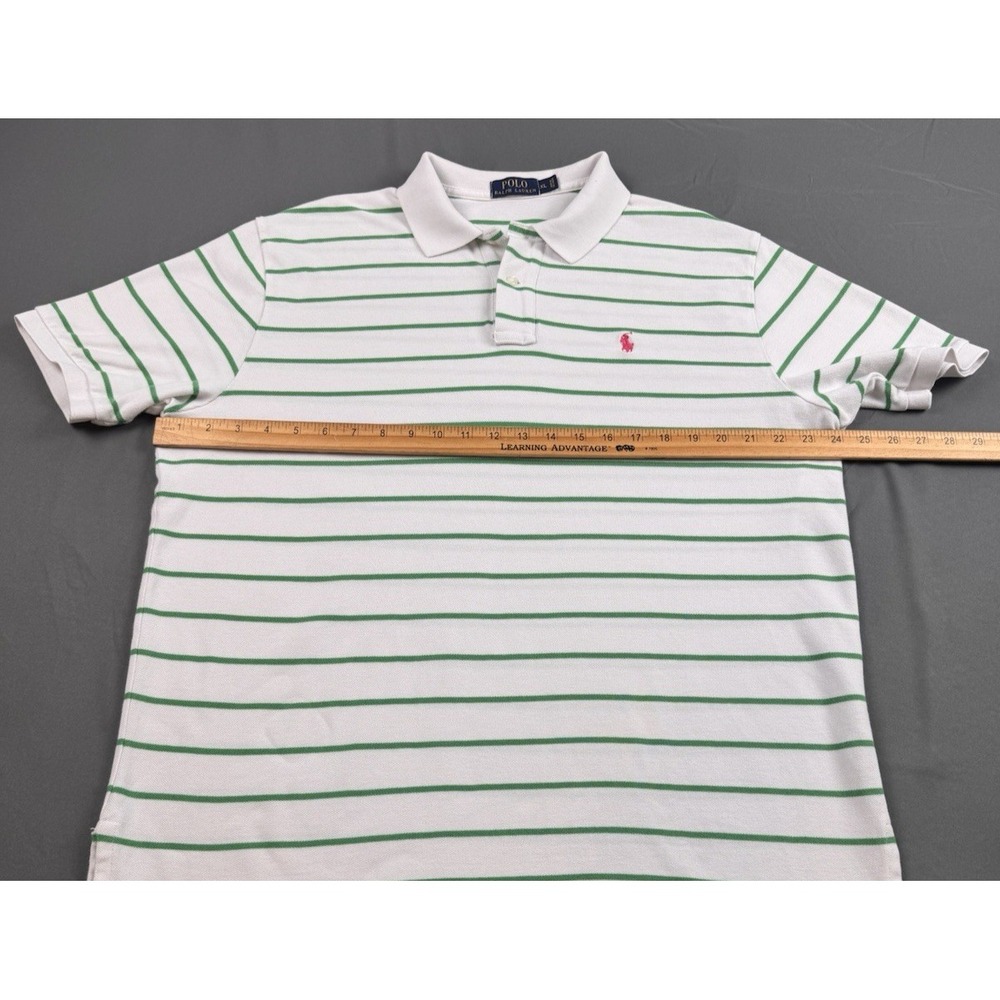 Polo Ralph Lauren Men's Green White Striped Polo Shirt XL Short Sleeve Pink Pony - Picture 8 of 13
